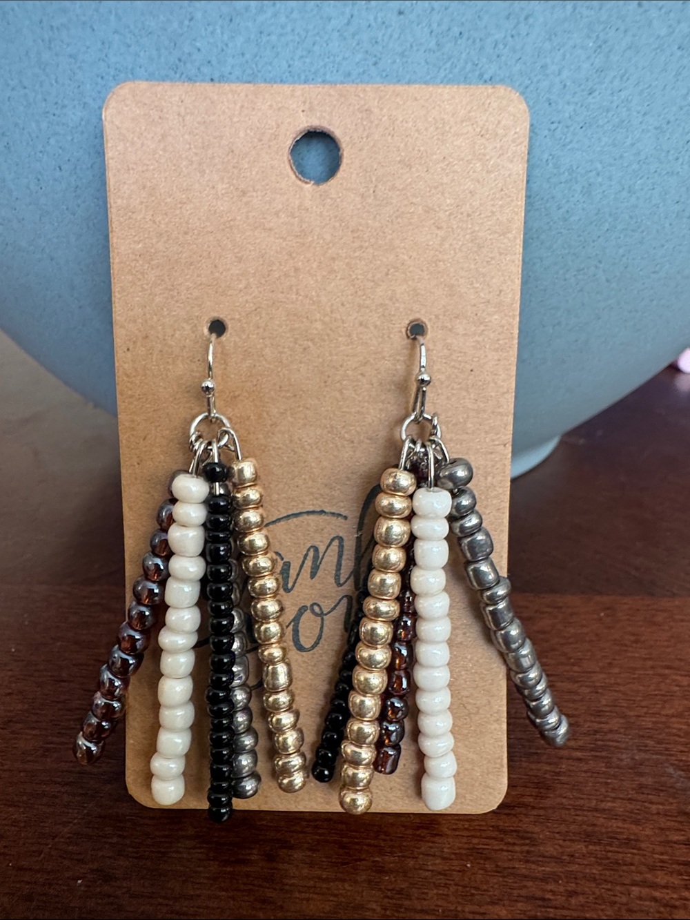 Beaded Tassel Drop Earrings in Black, White, Gold, Bronze